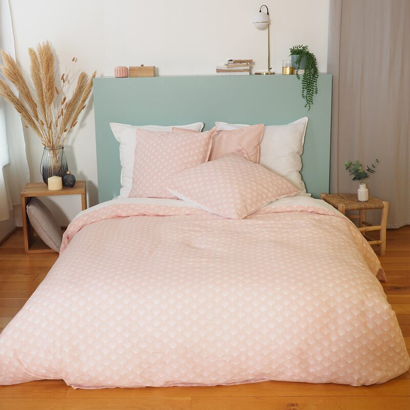 Parure de lit lin et coton lavé EVI coloris rose 260 x 240 cm