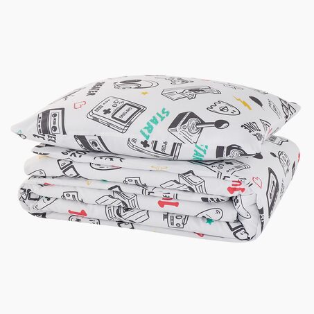 Parure de lit en toile de coton GAMING blanc 140 x 200 cm