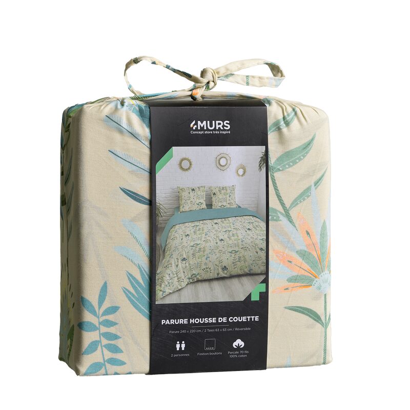 Parure de lit en percale de coton BALATA coloris rose 260 x 240 cm