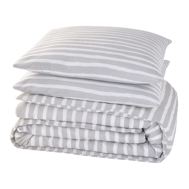 Parure de lit en toile de coton BRUSH STRIPES coloris gris 260 x 240 cm