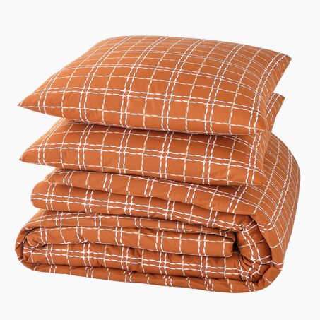 Parure de lit en toile de coton CRAFTED CHECK camel 240 x 220 cm
