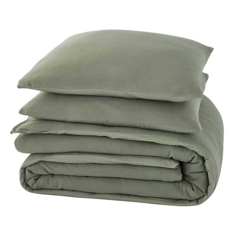 Parure de lit en gaze de coton ANOKIAS coloris kaki 240 x 220 cm