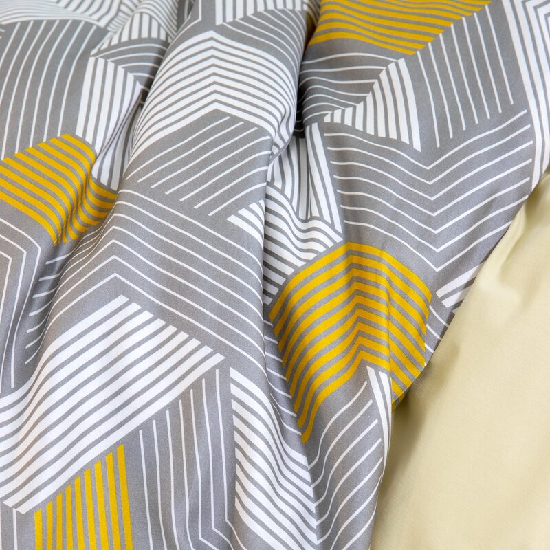 Parure de lit en toile de coton ALU BIG coloris gris jaune 240 x 220 cm