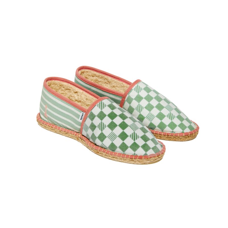 Espadrilles DAME YEAH 40 coloris vert olivier galon rose corail