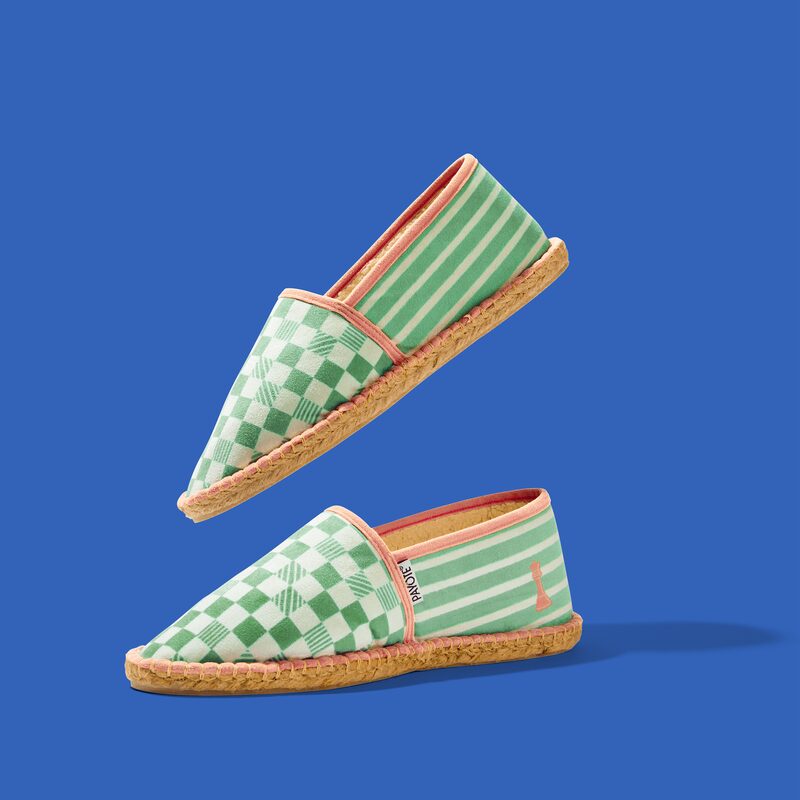 Espadrilles DAME YEAH 46 coloris vert olivier galon rose corail