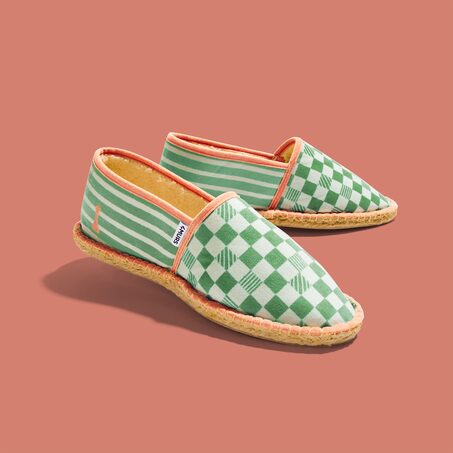 Espadrilles DAME YEAH 45 coloris vert olivier galon rose corail