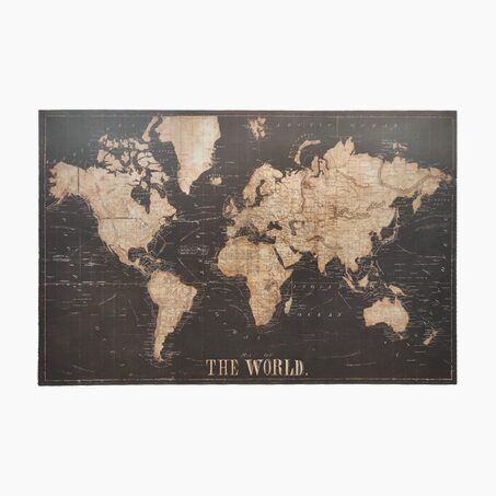 Décoration murale en bois WORLD MAP coloris bois et noir