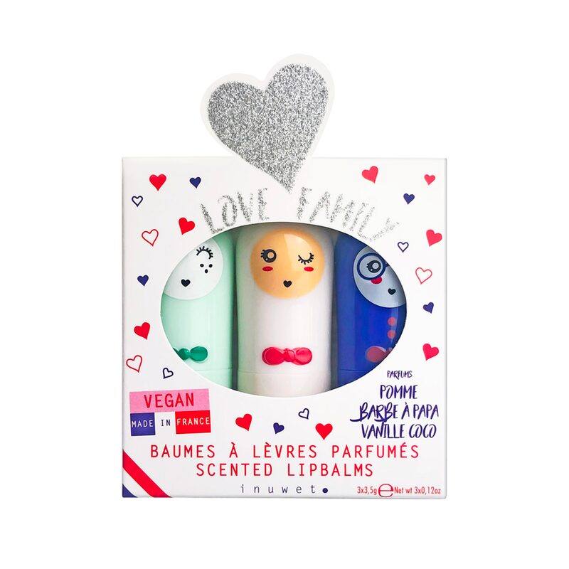 Baume à lèvres COFFRET "LOVE FAMILY" Pomme / Barbe à papa / Vanille-Coco