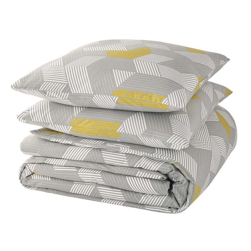 Parure de lit en toile de coton ALU BIG coloris gris jaune 260 x 240 cm