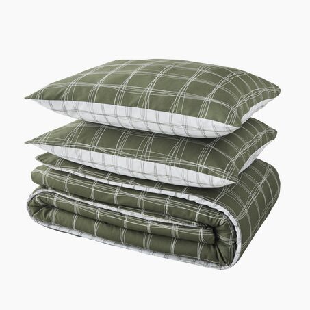 Parure lit en percale de coton GABRIEL vert 240 x 220 cm