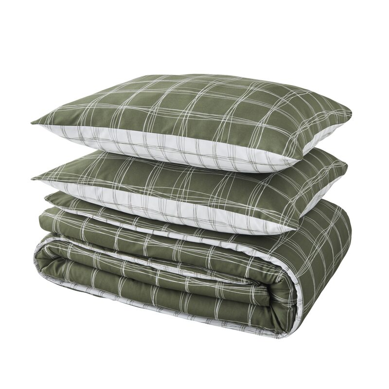 Parure de lit en percale de coton GABRIEL coloris vert 240 x 220 cm