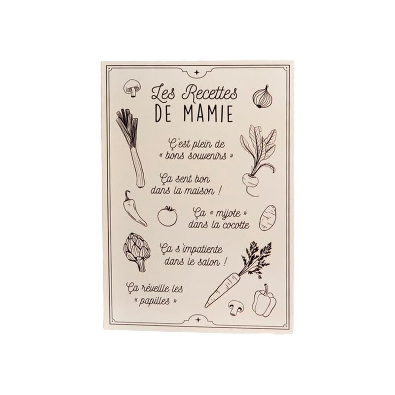 Plaque métal LES RECETTES DE MAMIE coloris beige
