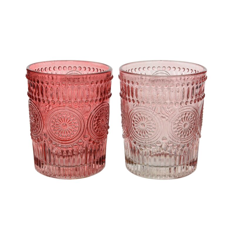 Verre FLEURS coloris Rose, Rouge