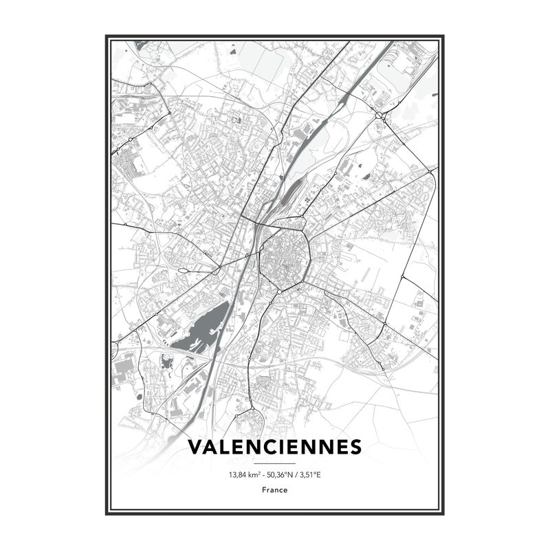 Image sous verre MAP VALENCIENNES 50 x 70 cm