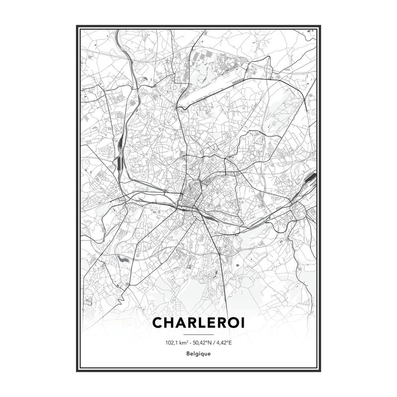 Image sous verre MAP CHARLEROI 50 x 70 cm