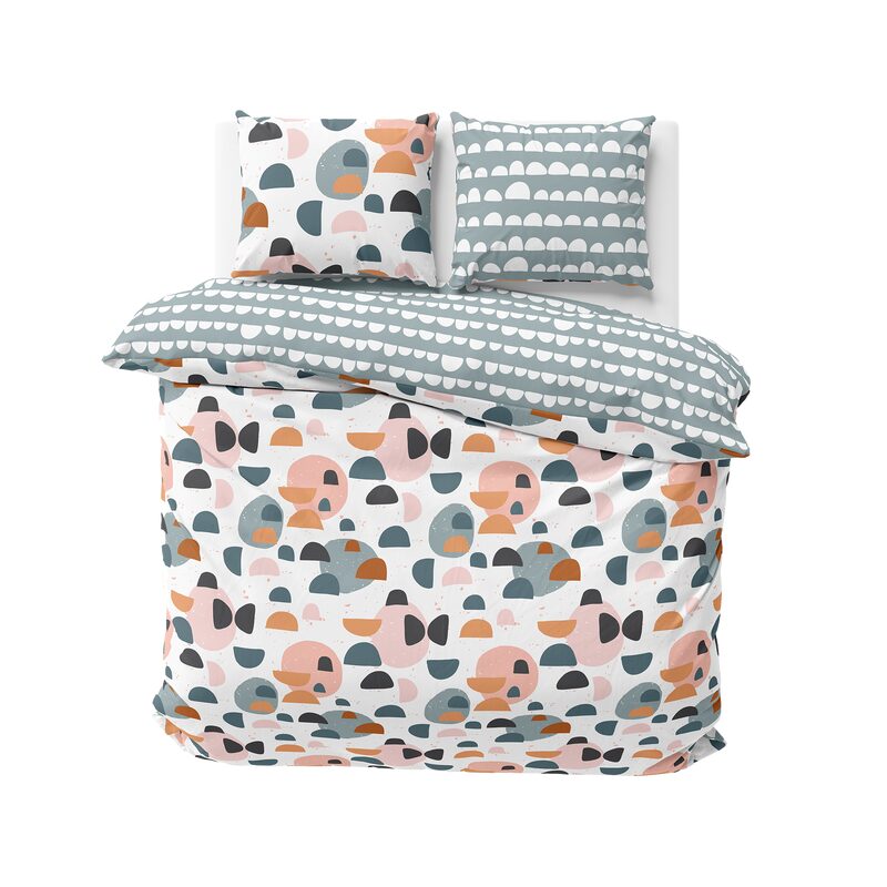 Parure de lit en toile de coton KEIKO coloris blanc/indigo 260 x 240 cm