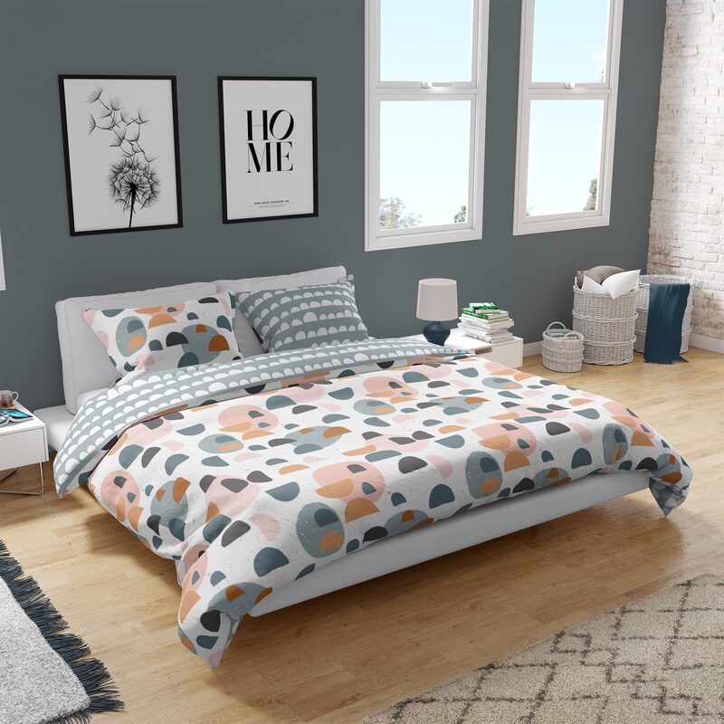 Parure de lit en toile de coton KEIKO coloris blanc/indigo 240 x 220 cm