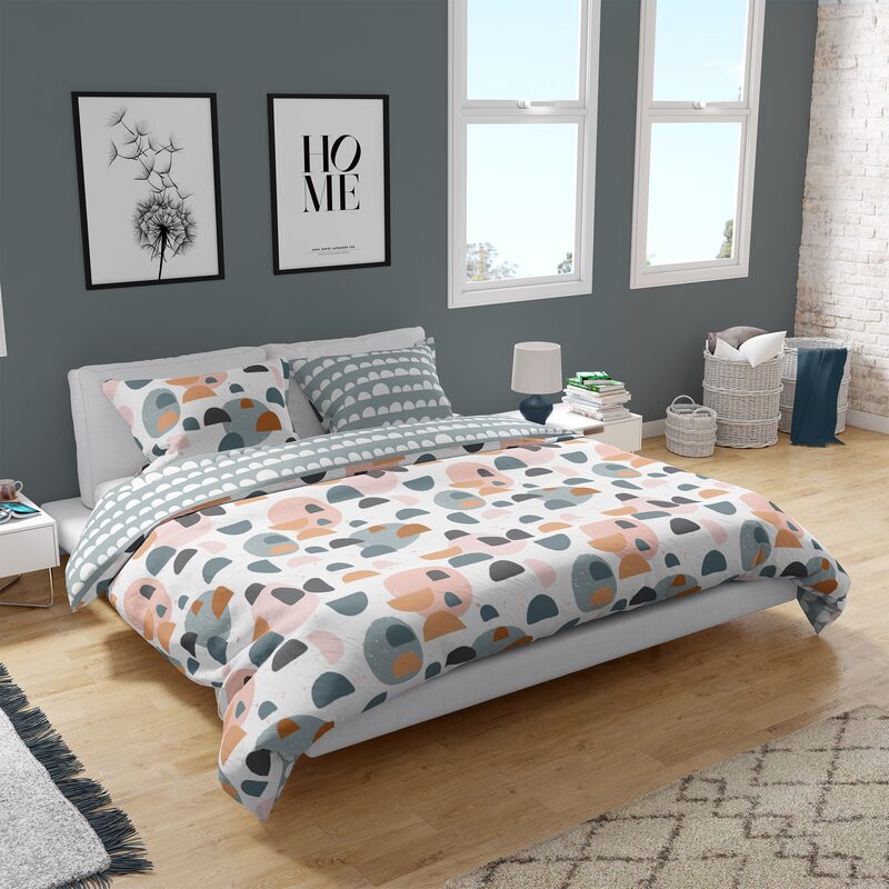 Parure de lit en toile de coton KEIKO coloris blanc/indigo 240 x 220 cm