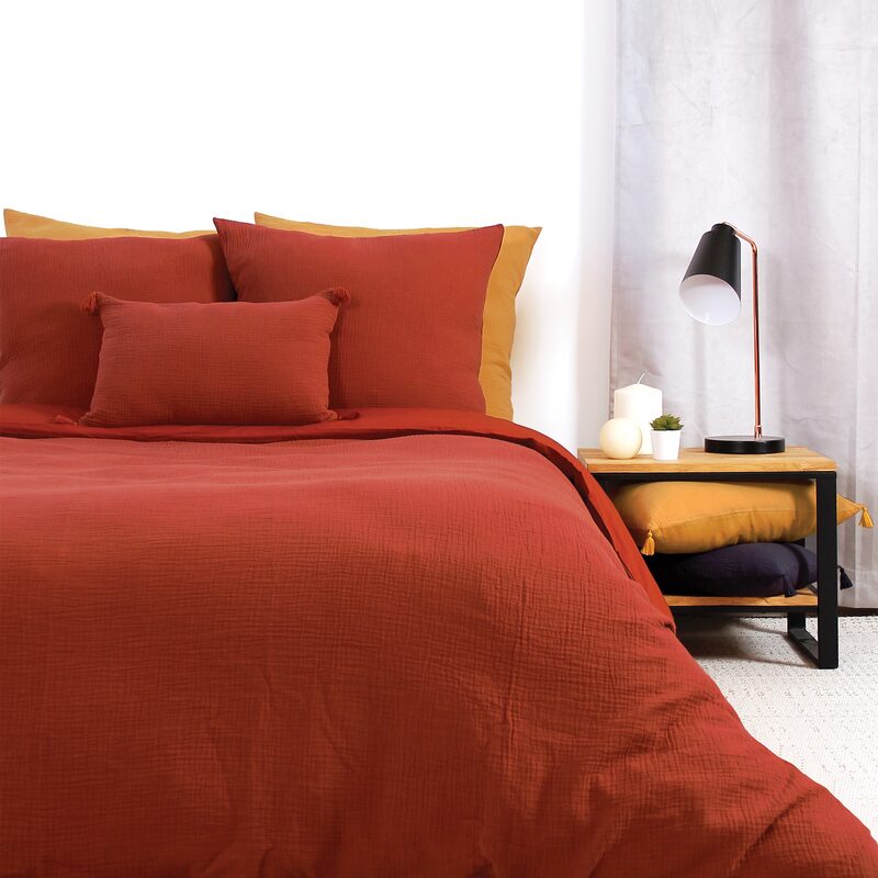 Parure de lit en gaze de coton ANOKIAS coloris ocre 240 x 220 cm