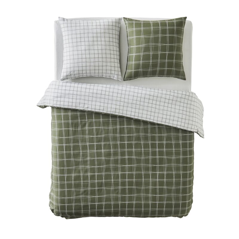 Parure de lit en percale de coton GABRIEL coloris vert 240 x 220 cm