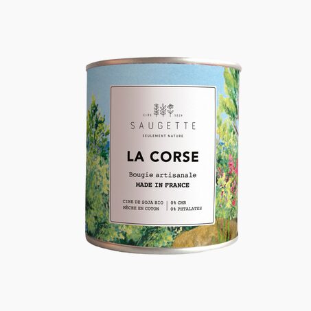 Saugette Bougie parfumée LA CORSE maquis mêlé à la douceur des notes d’olive, de rose et de jasmin sur fond d’ambre et de myrrhe.