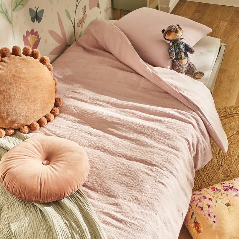 Parure de lit en gaze de coton ANOKIAS coloris rose 240 x 220 cm
