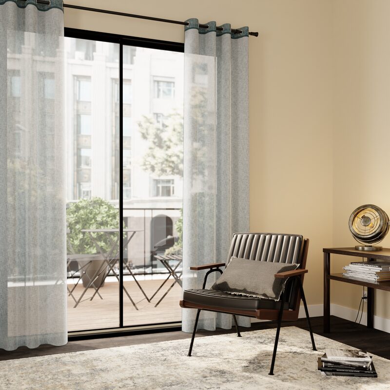 Voilage LOOM coloris bleu métal 140 x 240 cm