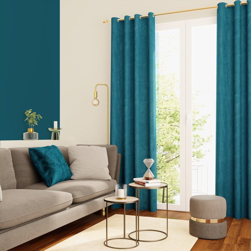 Rideau GATIEN coloris bleu paon 140 x 260 cm