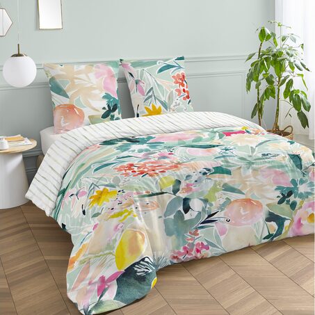 Parure de lit en percale de coton AQUARELLA coloris multicolore 240 x 220 cm