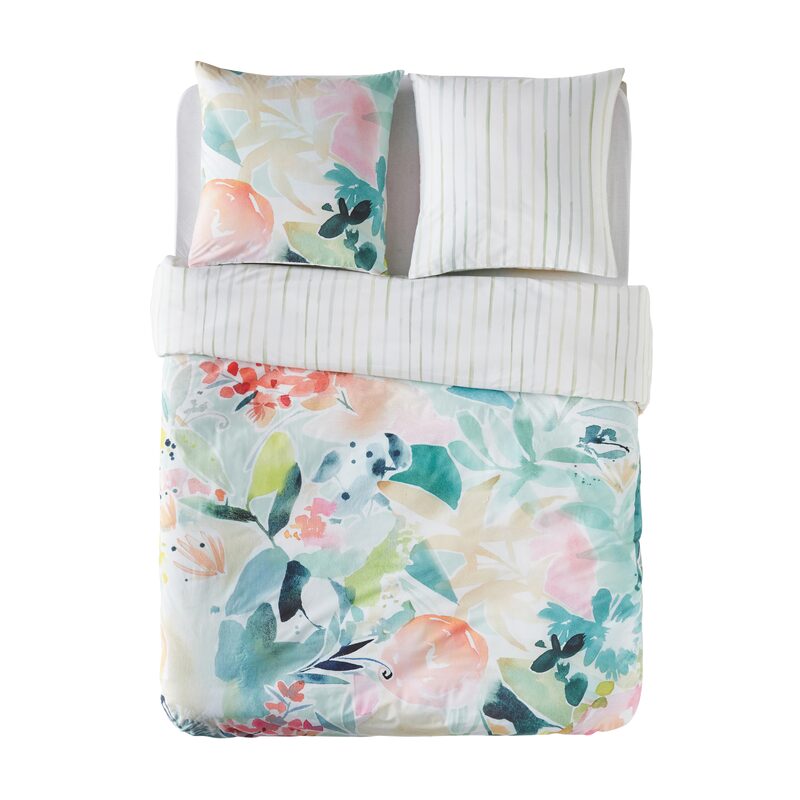 Parure de lit en percale de coton AQUARELLA coloris multicolore 260 x 240 cm