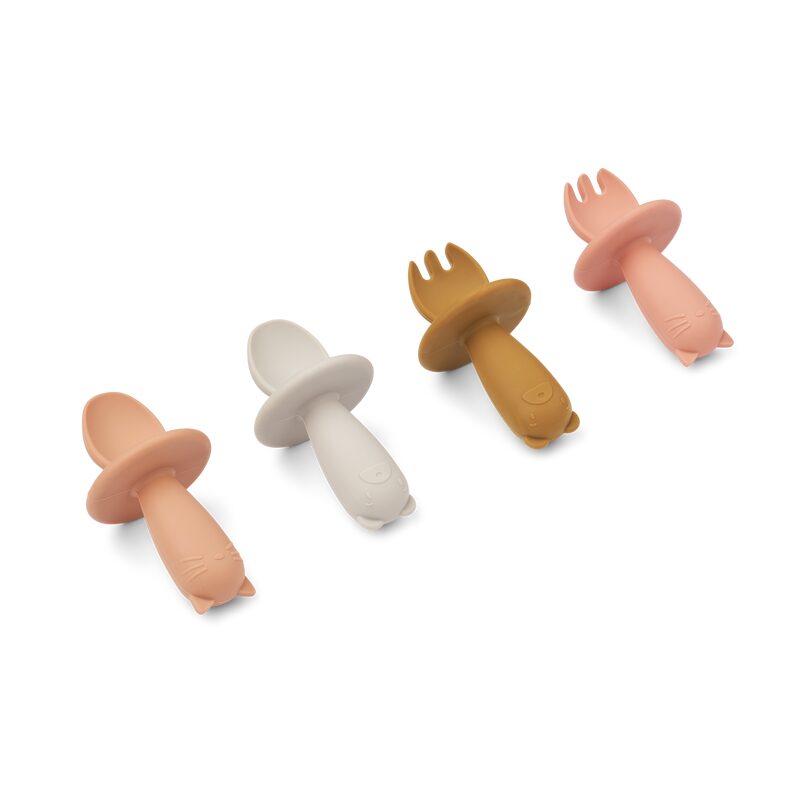 Coffret couverts bébé ANIMAUX coloris rose / blanc / jaune