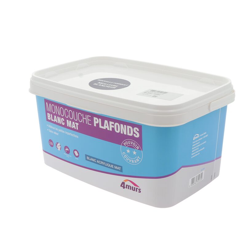 Peinture MONOCOUCHE PLAFONDS ESSENTIEL Acrylique blanc Mat 2,5 L