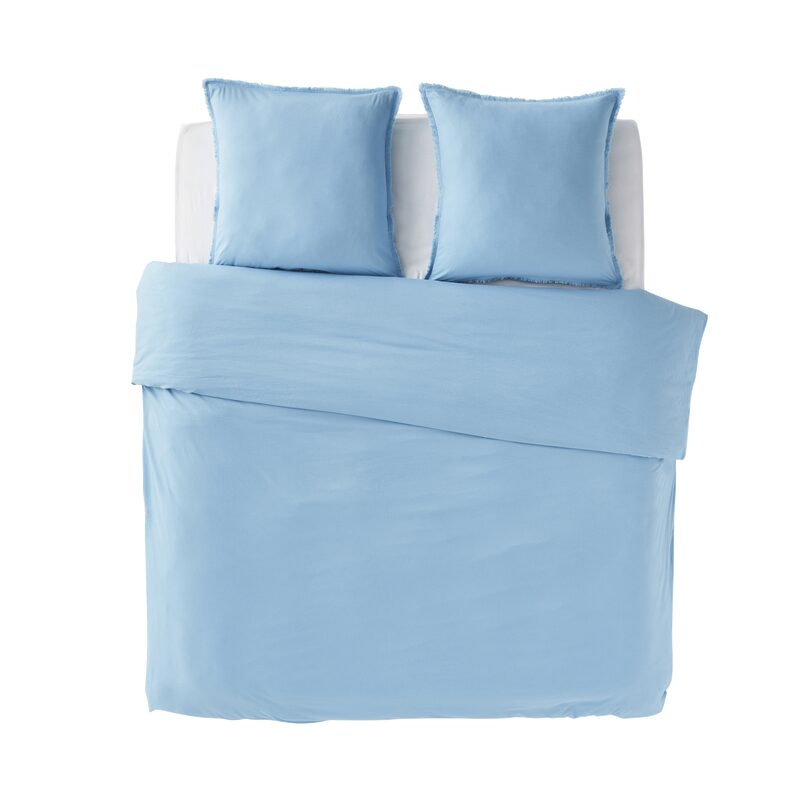 Parure de lit en coton lavé ZOHA coloris bleu acier 240 x 220 cm