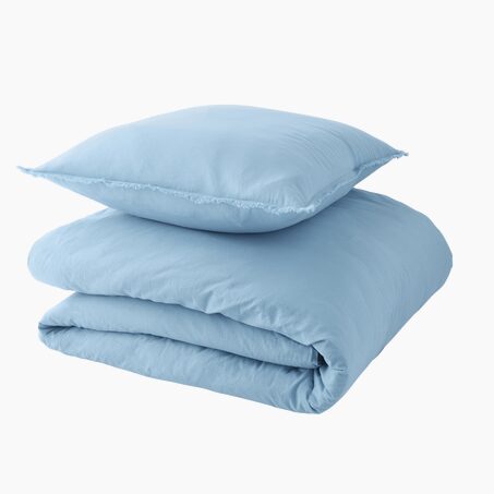 Parure de lit en coton lavé ZOHA bleu acier 240 x 220 cm