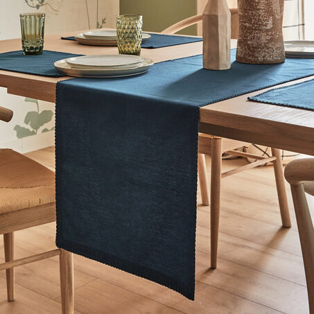Chemin de table DELIA coloris bleu canard 45 x 170 cm