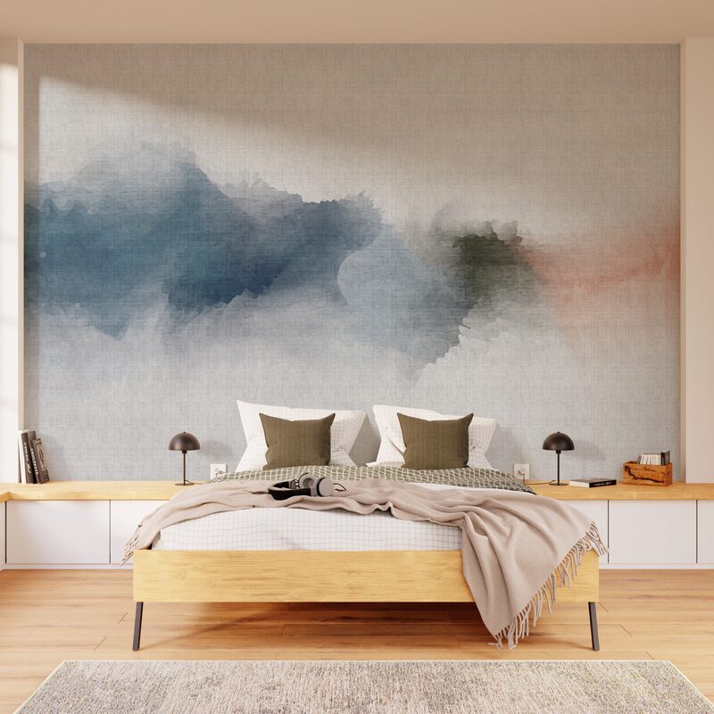 Papier peint panoramique XL INKY 400 x 270 cm bleu ciel et rouge orangé