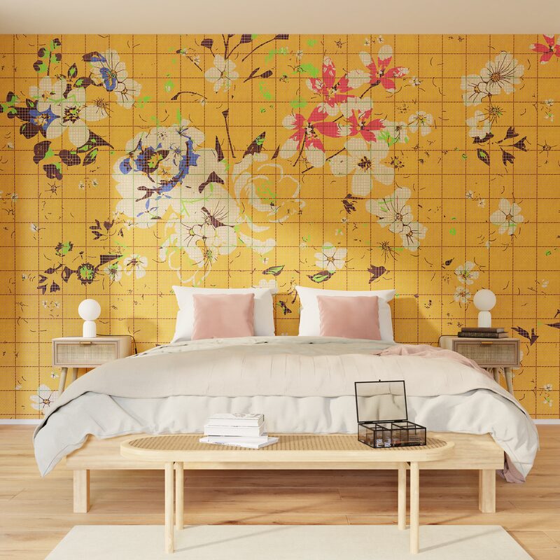 Papier peint panoramique XL FLAID 400 x 270 cm jaune bouton d'or