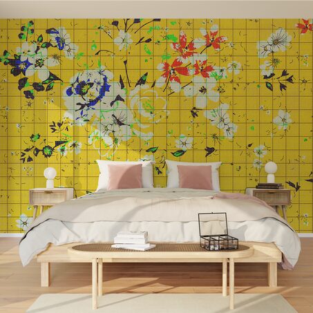 Papier peint panoramique XL FLAID 400 x 270 cm jaune bouton d'or