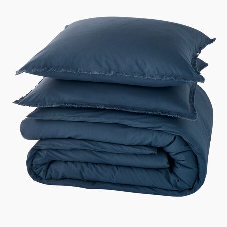 Parure de lit en coton lavé ZOHA bleu nuit 240 x 220 cm