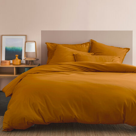 Parure de lit en coton lavé ZOHA coloris caramel 260 x 240 cm