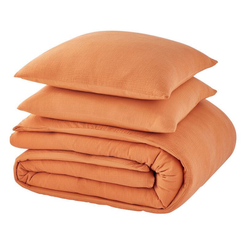 Parure de lit en gaze de coton ANOKIAS coloris caramel 240 x 220 cm