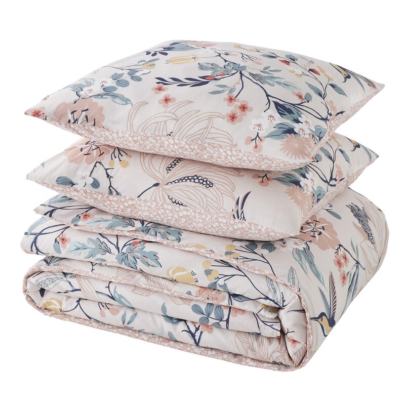 Parure de lit en toile de coton PANGA coloris rose poudré 260 x 240 cm