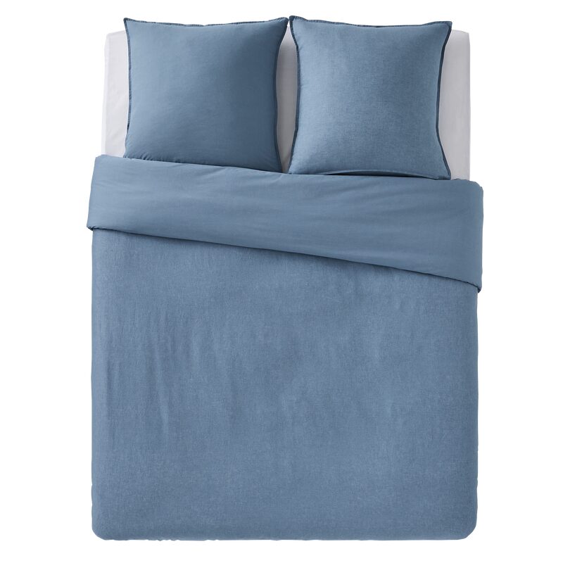 Parure de lit lin et coton lavé MACHA coloris bleu mirage 260 x 240 cm
