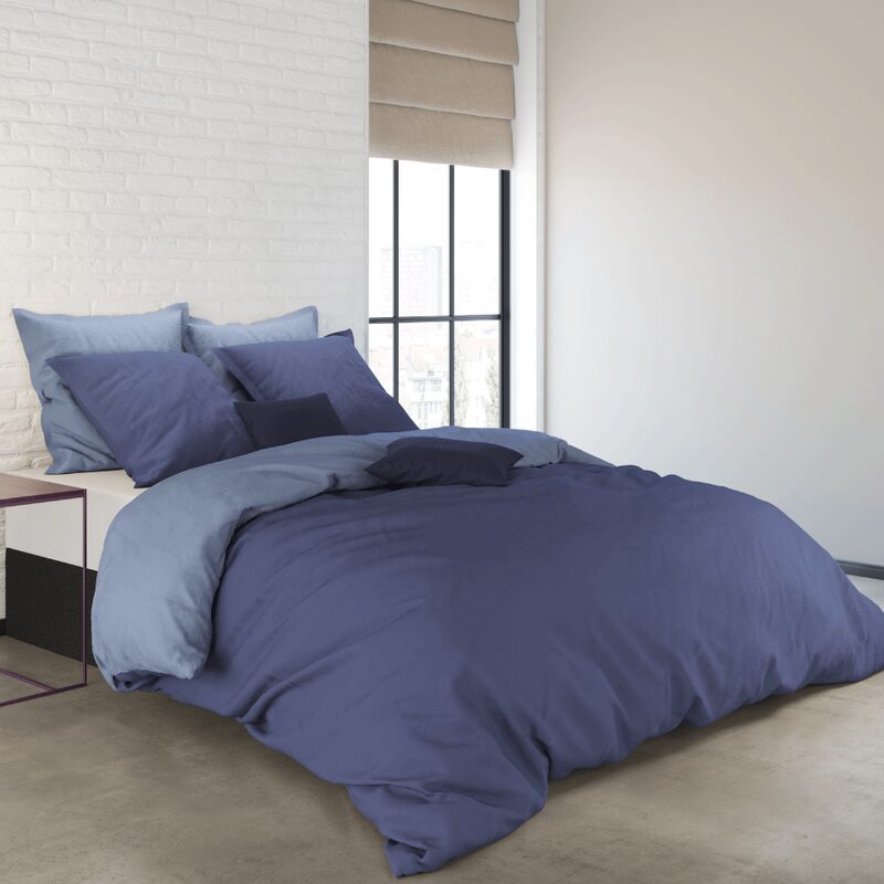 Parure de lit BICOLOR coloris bleu nuit 240 x 220 cm