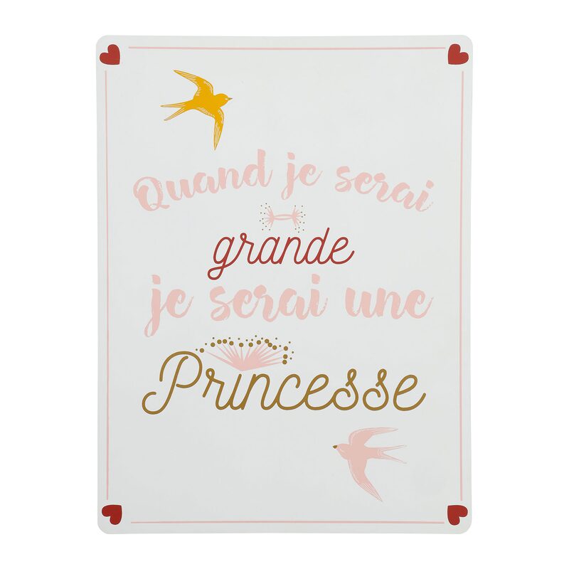 Plaque murale en bois PRINCESSE coloris blanc