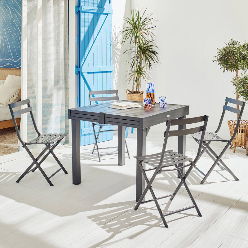 Table extensible PIAZZA coloris graphite 90 x 90 cm