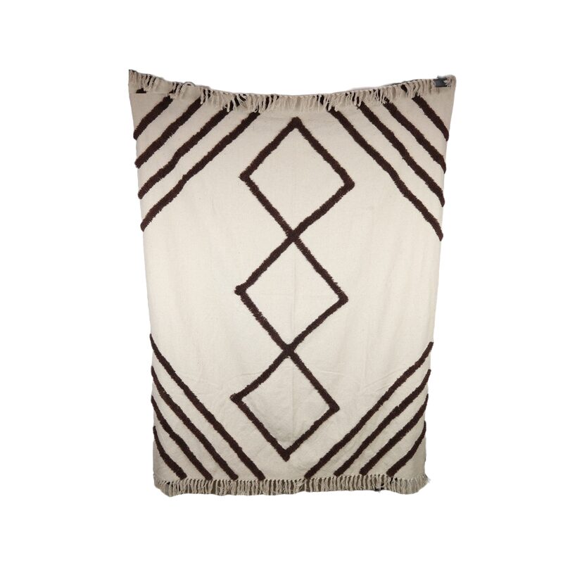 Plaid coton RATTAN coloris blanc cassé/marron