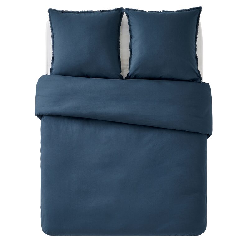 Parure de lit en coton lavé ZOHA coloris bleu nuit 260 x 240 cm
