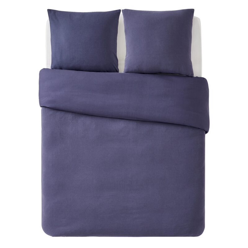 Parure de lit en gaze de coton ANOKIAS coloris bleu marine 240 x 220 cm
