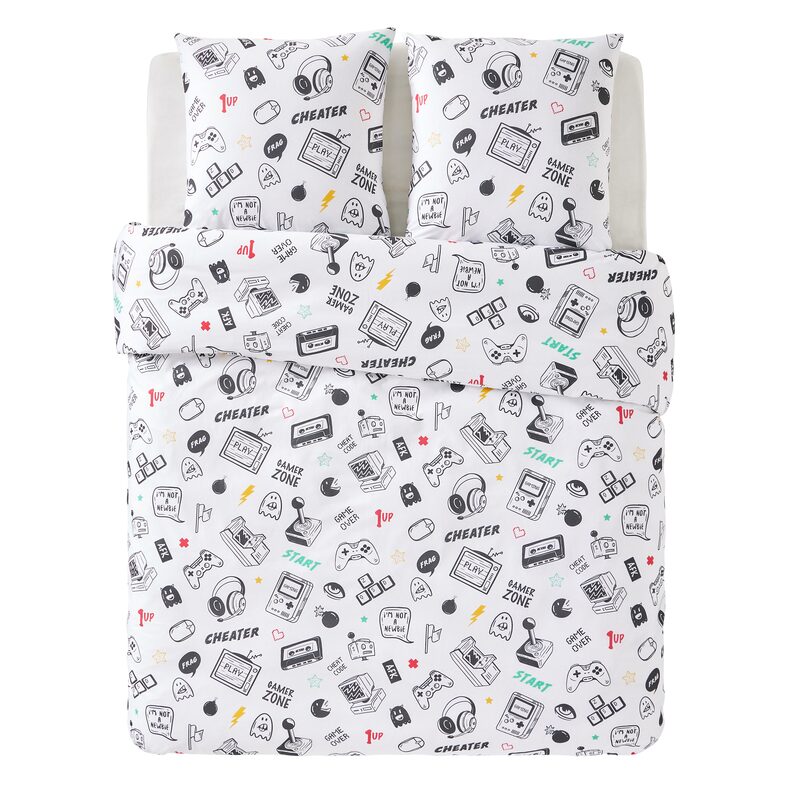 Parure de lit en toile de coton GAMING coloris blanc 240 x 220 cm